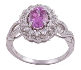 SORTIJA EN ORO 18KT, ZAFIRO ROSA Y DIAMANTES