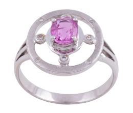SORTIJA EN ORO 18KT, ZAFIRO ROSA Y DIAMANTES