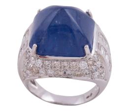 SORTIJA EN ORO 18KT, ZAFIRO Y DIAMANTES