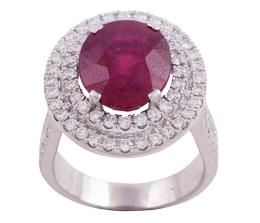 SORTIJA EN ORO 18KT, RUBÍ Y DIAMANTES