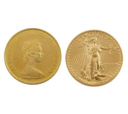 MONEDA DE 25 DÓLARES DE EEUU Y MONEDA DE 100 DÓLARES CANADIENSES EN ORO 900m/m