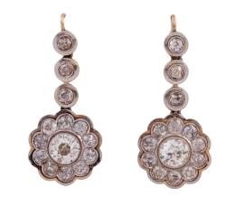 PENDIENTES VINTAGE EN ORO 18KT, VISTAS EN PLATINO Y DIAMANTES