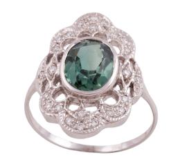 SORTIJA EN ORO 18KT, TURMALINA VERDE Y DIAMANTES