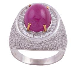 SORTIJA EN PLATA 925, ORO 18KT, RUBÍ Y CIRCONITAS