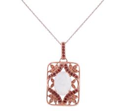 COLGANTE Y CADENA EN PLATA 925, PIEDRA LUNA Y GRANATES