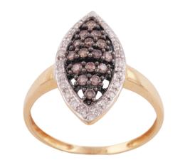SORTIJA EN ORO BICOLOR 18KT Y DIAMANTES BLANCOS Y BROWN