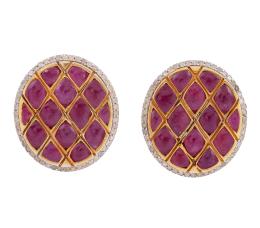 PENDIENTES EN PLATA 925 CHAPADA EN ORO, RUBÍES Y DIAMANTES