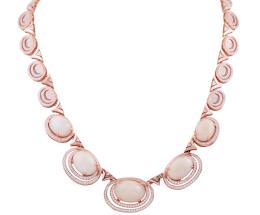 COLLAR EN PLATA 925 CHAPADA EN ORO ROSA, ÓPALOS GILSON Y CIRCONITAS