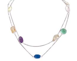 COLLAR EN PLATA 925, TOPACIO, CITRINOS, CUARZOS ROSA, AMATISTA, ÁGATA Y PRASIOLITA