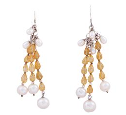 PENDIENTES EN PLATA 925, CITRINOS Y PERLAS