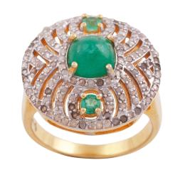 SORTIJA EN PLATA 925, ESMERALDAS Y DIAMANTES