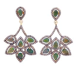 PENDIENTES EN PLATA 925 CHAPADA EN ORO, ÓPALOS Y DIAMANTES