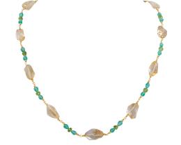 COLLAR EN PLATA 925 CHAPADA EN ORO, CITRINOS, CRISOPRASAS Y PERIDOTOS