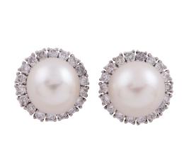 PENDIENTES EN ORO 18KT, PERLAS Y DIAMANTES