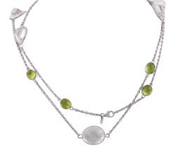 COLLAR EN PLATA 925, PERIDOTOS Y CRISTALES DE ROCA