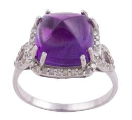 SORTIJA EN PLATA 925, AMATISTA Y DIAMANTES