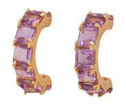 PENDIENTES EN PLATA 925 CHAPADA EN ORO Y AMATISTAS