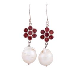 PENDIENTES EN PLATA 925, GRANATES Y PERLAS