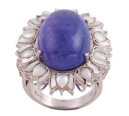 SORTIJA EN PLATA 925, TANZANITA, NÁCAR Y DIAMANTES