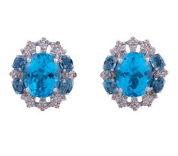 PENDIENTES EN PLATA 925, TOPACIOS LONDON BLUE Y PIEDRAS BLANCAS