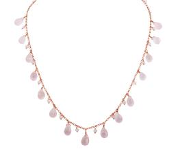 COLLAR EN PLATA 925 CHAPADA EN ORO ROSA Y CUARZOS ROSAS