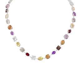 COLLAR CORTO EN PLATA 925, CUARZOS, GRANATES, PERIDOTOS Y TOPACIO