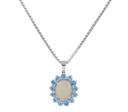 COLGANTE EN ORO 18KT, ÓPALO Y TOPACIOS CON CADENA EN PLATA 925