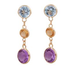 PENDIENTES EN ORO 18KT, TOPACIOS, CITRINOS Y AMATISTAS
