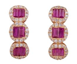 PENDIENTES EN ORO 18KT, RUBÍES Y DIAMANTES