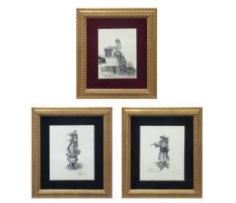 CONJUNTO DE TRES DIBUJOS DE PERSONAJES TRADICIONALES