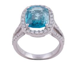 SORTIJA EN ORO 18KT, ZIRCÓN Y DIAMANTES