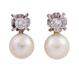 PENDIENTES EN ORO BICOLOR 18KT, PERLAS CULTIVADAS Y DIAMANTES