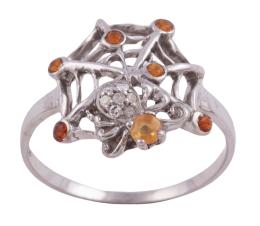 SORTIJA EN PLATA 925, ZAFIRO DORADO, CITRINOS Y DIAMANTES BROWN