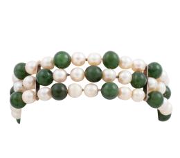 PULSERA DE PERLAS CULTIVADAS Y JADE CON BROCHE EN ORO 9KT