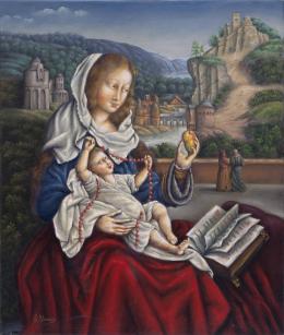 COPIA DE LA OBRA ORIGINAL "VIRGEN CON EL NIÑO" DE BERNARD VAN ORLEY