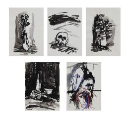 LOTE DE 5 TÉCNICAS MIXTAS FIGURATIVAS (1990)