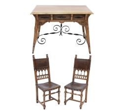 CONJUNTO DE MESA Y SILLAS ESTILO CASTELLANO, S. XIX