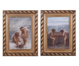 PAREJA "ÁNGELES JUGANDO A LAS DAMAS Y ENCENDIENDO UNA HOGUERA"