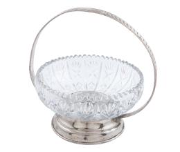 FRUTERO EN VIDRIO TALLADO Y METAL PLATEADO