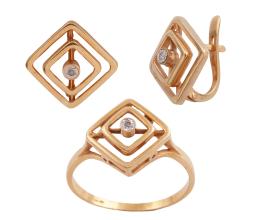 CONJUNTO DE PENDIENTES Y SORTIJA EN ORO 18KT Y DIAMANTES