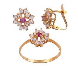 CONJUNTO DE PENDIENTES Y SORTIJA EN ORO 18KT CON CIRCONITAS