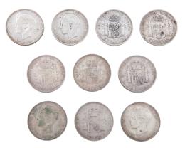 DIEZ MONEDAS DE 5 PESETAS EN PLATA DE LEY