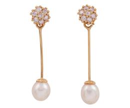 PENDIENTES EN ORO 18KT, PERLAS CULTIVADAS Y DIAMANTES