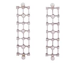 PENDIENTES EN ORO 18KT, PERLAS CULTIVADAS Y BRILLANTES