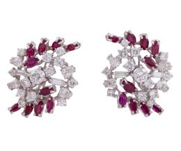 PENDIENTES EN ORO 18KT, RUBÍES Y DIAMANTES