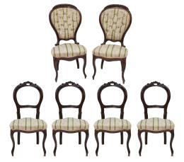 CONJUNTO DE 6 SILLAS EN MADERA DE NOGAL, ESTILO ISABELINO