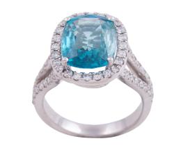 SORTIJA EN ORO 18KT, ZIRCÓN Y BRILLANTES