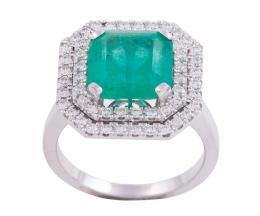 SORTIJA EN ORO 18KT, ESMERALDA Y BRILLANTES