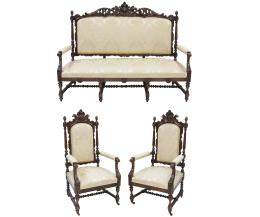 TRESILLO ESTILO LUIS XV EN MADERA DE NOGAL