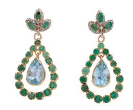 PENDIENTES EN PLATA DE LEY, ESMERALDAS, TOPACIOS Y BRILLANTES